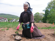 Mother Shaun Vergauwen, F.S.E. in the community&rsquo;s new rose garden in Meriden, Connecticut.